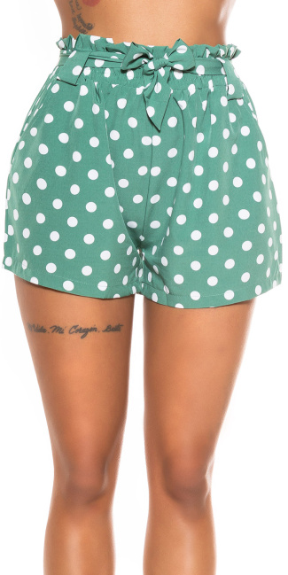 Polka Dot Summer Shorts with Pockets Green
